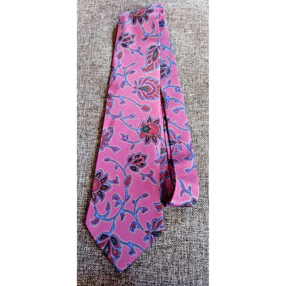 Tie 70s 80s 90s Y2K Mens Isaco Purple Blue Beige Floral 3.75 Wide 56 Long